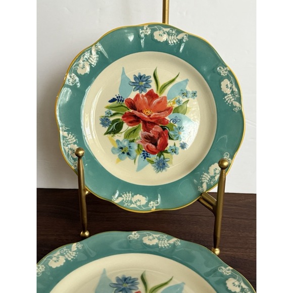 Pioneer Woman Spring Bouquet Salad Dessert Plates 9" Set of 4 Yellow Teal Floral - Picture 2 of 4
